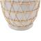 14" White Ceramic Vase with Woven Rattan Exterior